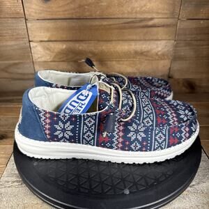 Hey Dude NWT Womens Sz 9 Wendy Winter Sweater Navy Ugly Slip On Shoes